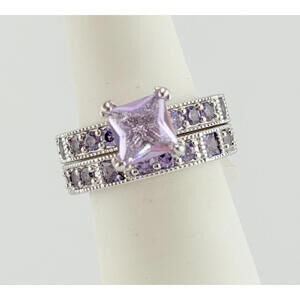 Bomb Party 2pc Ring Sz 7 "It’s A Celebration" RBP2363 Amethyst on Rhodium RETRO